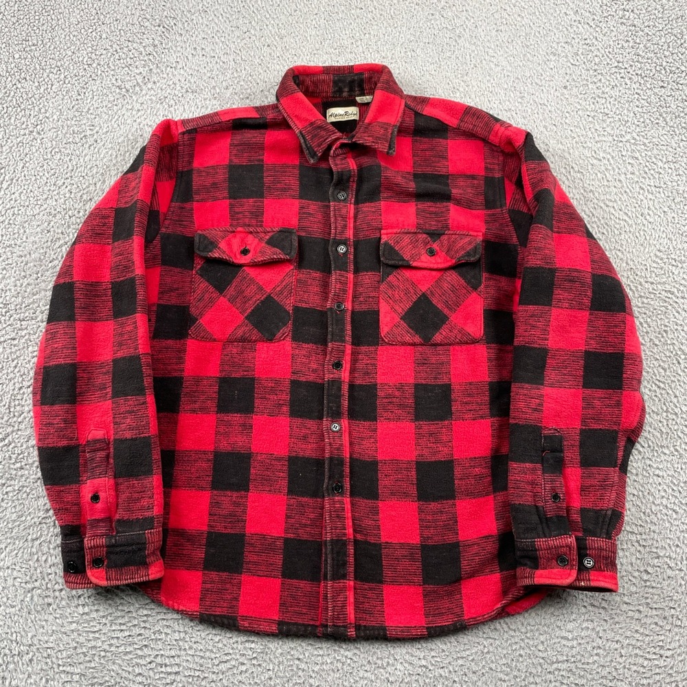 Alpine Ridge Flannel Shirt Men Large Red Buffalo Plaid Rugged Wear Cotton Button